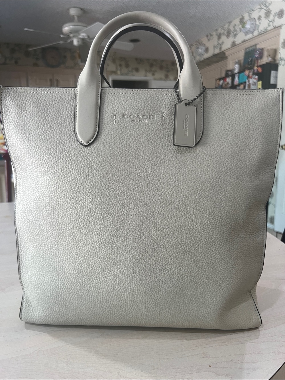 NWT Coach Gotham Tall Tote Chalk Leather